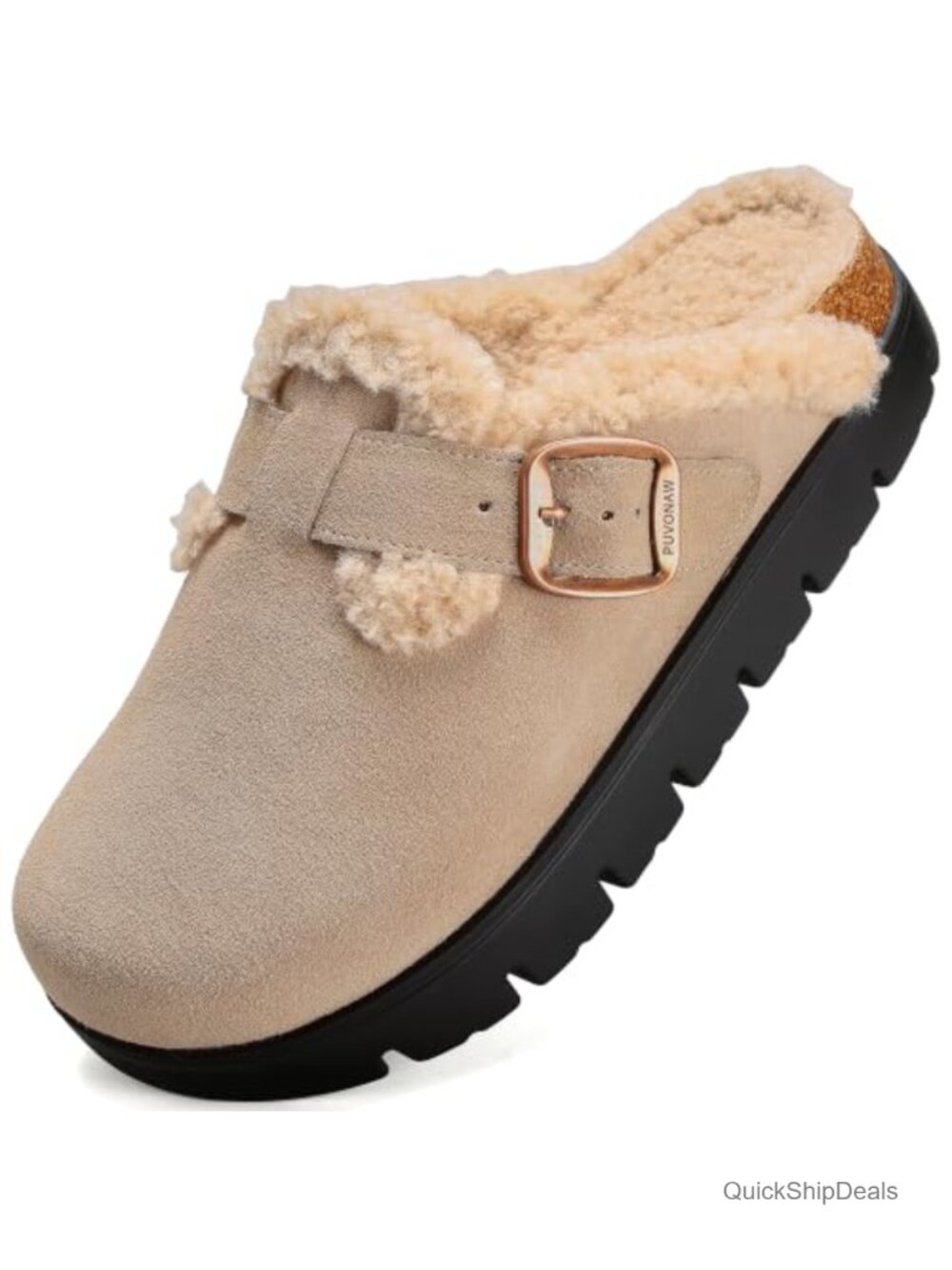 Women's Faux Shearling Platform Clog Suede Mules Slip On